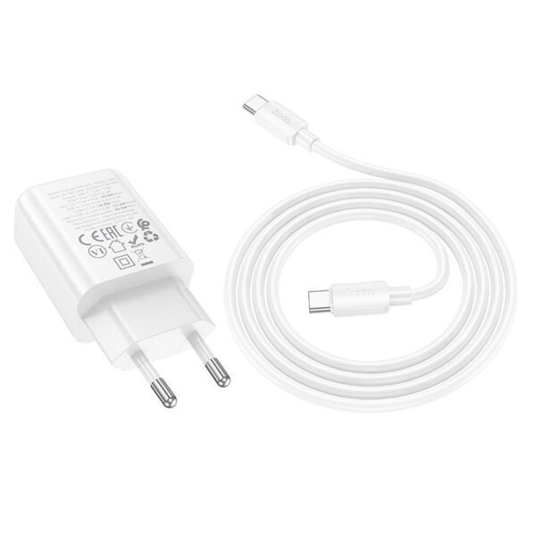 Phone charger Hoco USB A + USB C QC3.0 PD 3A 30W + cable USB C to USB C N63 white