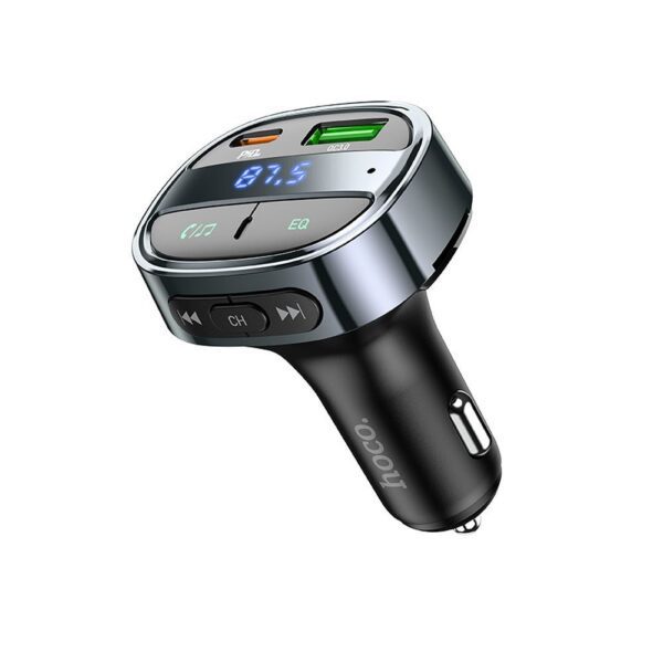Car charger Hoco USB A + USB C PD QC3.0 5A 30W with digital display + transmitter FM BT E70 obsidian black