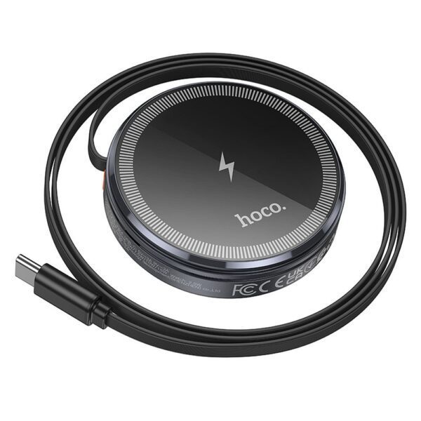 c31940f2c635281dc3c2487326bcd8da Wireless charger Hoco 15W with retractable cable USB C compatible with MagSafe and Apple Watch CQ18 metal gray