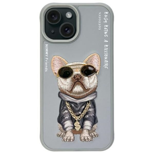 e5e25e720119b0404abee511179b70ad NIMMY case GLASSES COOL DOG for IPHONE 15 gray