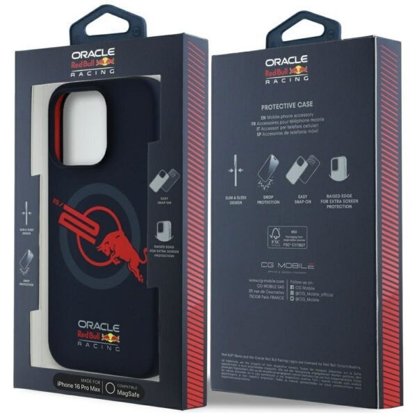 RED BULL case for IPHONE 16 Pro Max compatible with MagSafe RBHMP16X24SIOLVR (Silicone ORBR20 Logo Red Lining) navy