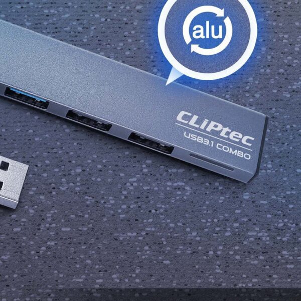 foto_add-107048 Cliptec Adapter HUB - USB to USB 3.1 + 2xUSB 2.0 + microSD - Slim Combo RZR545 grey