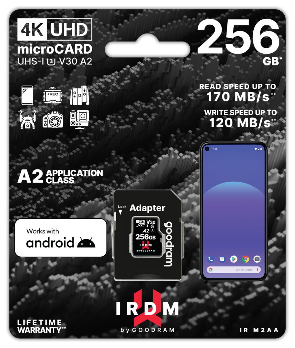 GOODRAM Memory MicroSD Card IRDM - 256GB with adapter UHS I U3 V30 A2 170MB/s