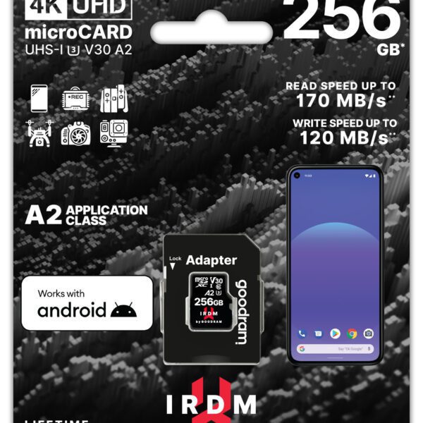 GOODRAM Memory MicroSD Card IRDM - 256GB with adapter UHS I U3 V30 A2 170MB/s