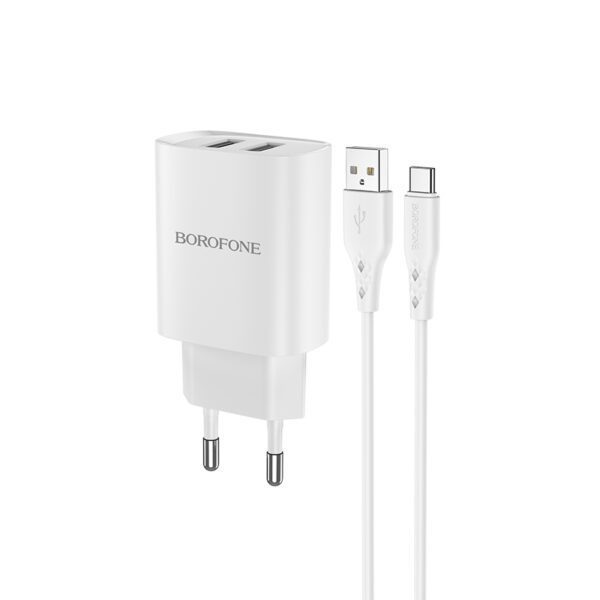 Borofone Wall charger BN2 Super - 2xUSB - 2,1A with USB to Type C white