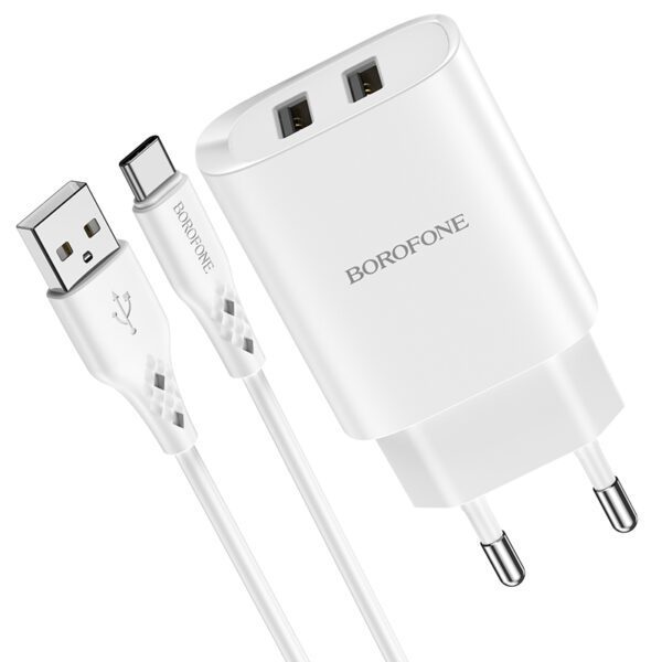 Borofone Wall charger BN2 Super - 2xUSB - 2,1A with USB to Type C white