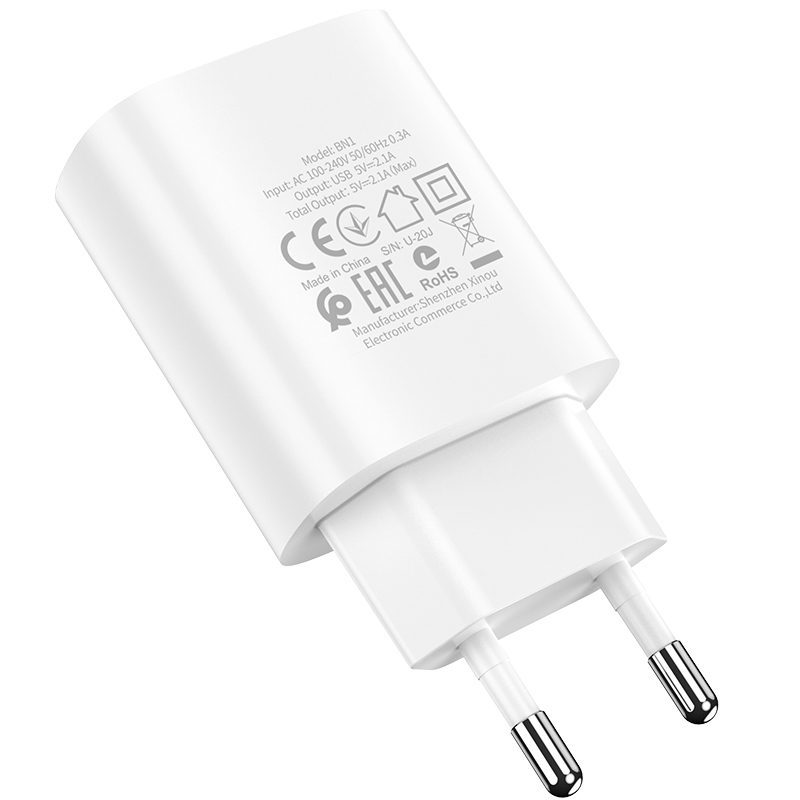 Borofone Wall charger BN1 Innovative - USB - 2,1A with USB to MicroUSB white