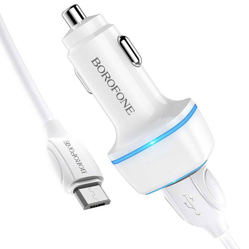Borofone Car charger BZ14 Max - 2xUSB - 2,4A with USB to Micro USB cable white