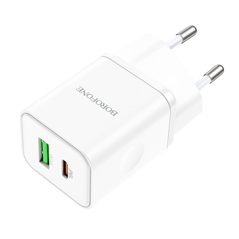 Borofone Wall charger BN7 - USB + Type C - QC 3.0 PD 20W white
