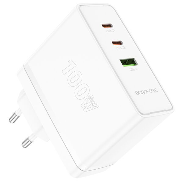 Borofone Wall charger BN11 Imperial - USB + 2xType C - QC 3.0 PD 100W white