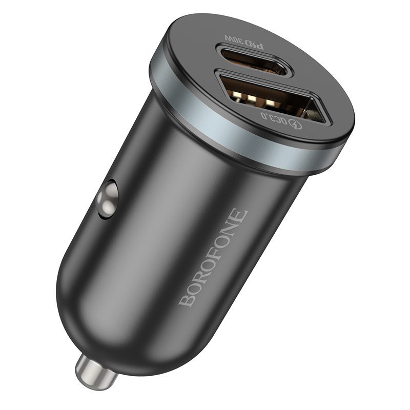 Borofone Car charger BZ22 Scenery - USB + Type C - QC 3.0 PD 30W black