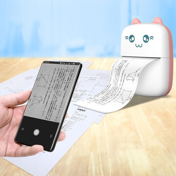 Mini bluetooth thermal printer for photos, notes white-pink