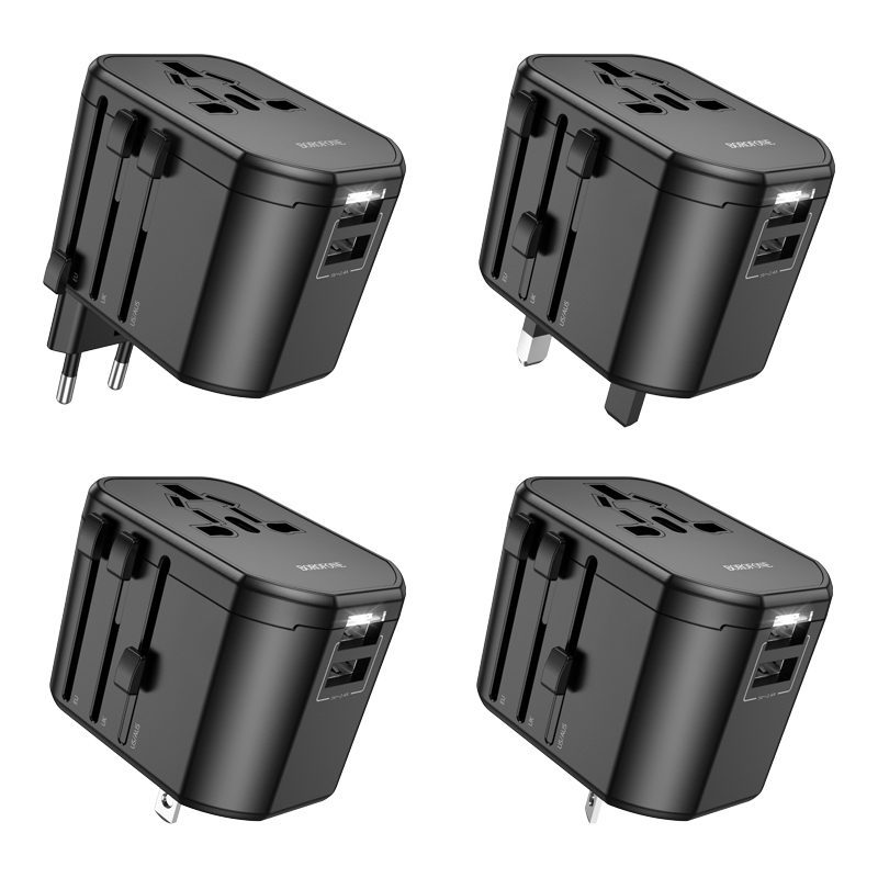 Borofone Travel charger adapter BAC1 - 2xUSB - USA, UK, EU, AU black