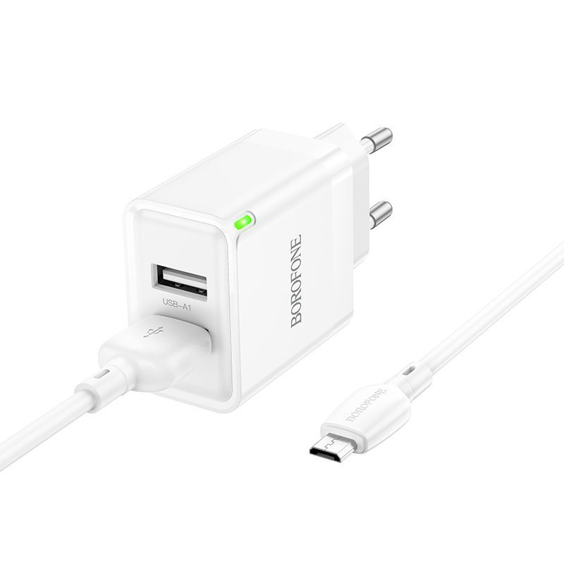 Borofone Wall charger BN15 Strong - 2xUSB - 2,1A with USB to Micro USB cable white