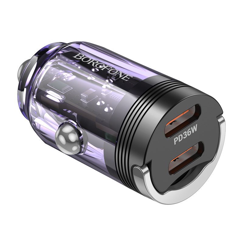 Borofone Car charger BZ29B Outstanding - 2xType C - PD 36W 3A transparent-purple