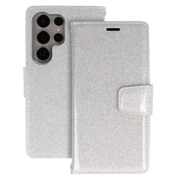 Glitter Magsafe Book Case for Samsung Galaxy S24 Ultra silver