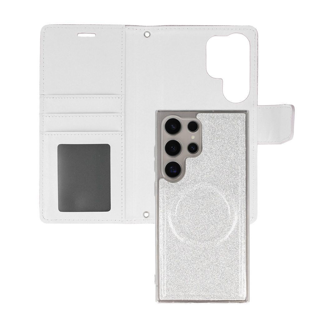 Glitter Magsafe Book Case for Samsung Galaxy S24 Plus silver