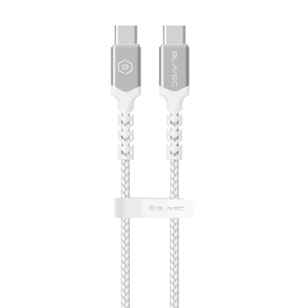 Blavec Cable Raptor braided - Type C to Type C - PD 100W 5A 1 metre Apple CarPlay/Android Auto (CRA-CC5WS10) white-silver