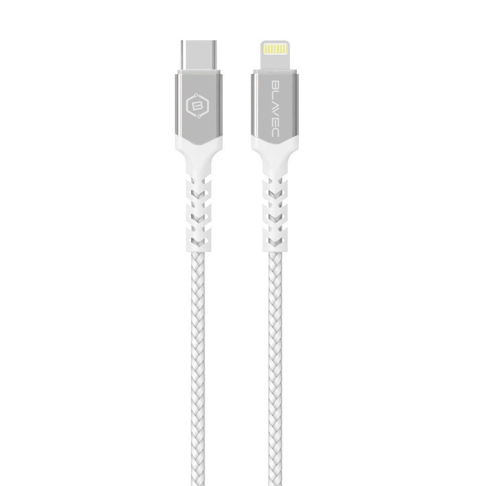 Blavec Cable Raptor braided - Type C to Lightning - PD 20W 2,4A 0,25 metres Apple CarPlay (CRA-CL24WS025) white-silver