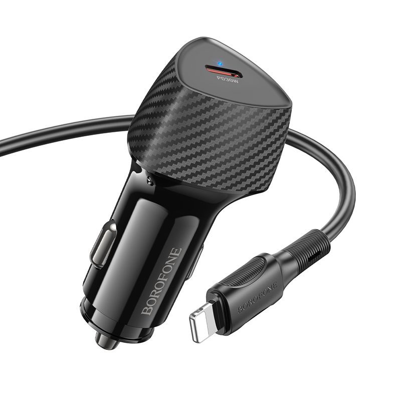 Borofone Car charger BZ31B Solid - Type C - PD 30W with Type C to Lightning cable black