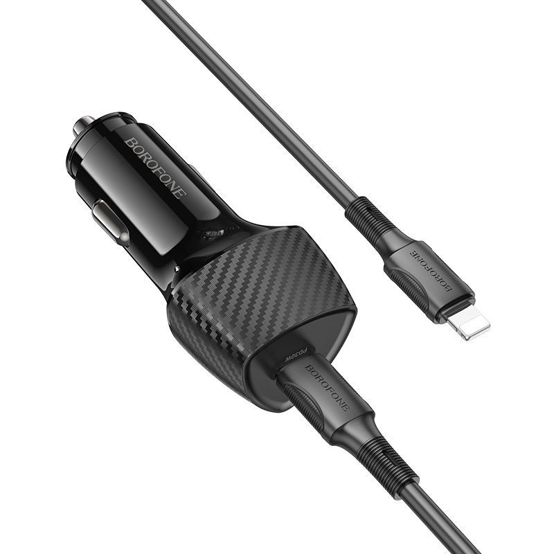 Borofone Car charger BZ31B Solid - Type C - PD 30W with Type C to Lightning cable black