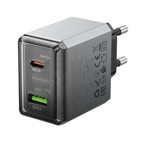 foto_add-286877 Borofone Wall charger BN20 Lena - USB + Type C - PD 35W grey