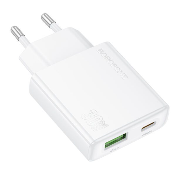 foto_add-289299 Borofone Wall charger BN25 Wish (Ultra Thin) - USB + Type C - PD QC 3.0 30W white