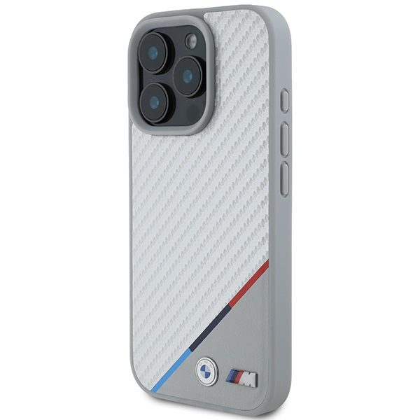 Original Case BMW M Carbon Tricolor Line Magsafe BMHMP16L23PUDTS for Iphone 16 Pro Grey