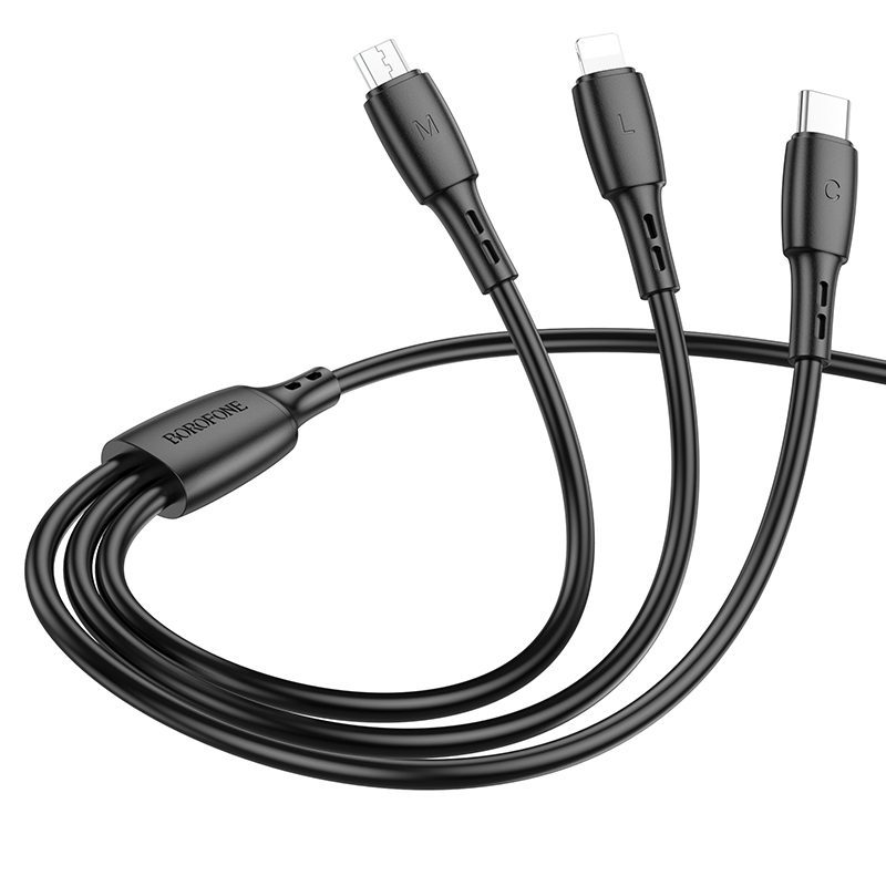 Borofone Cable BX71 3 in 1 - USB to Type C, Micro USB, Lightning - 2A 1 metre black