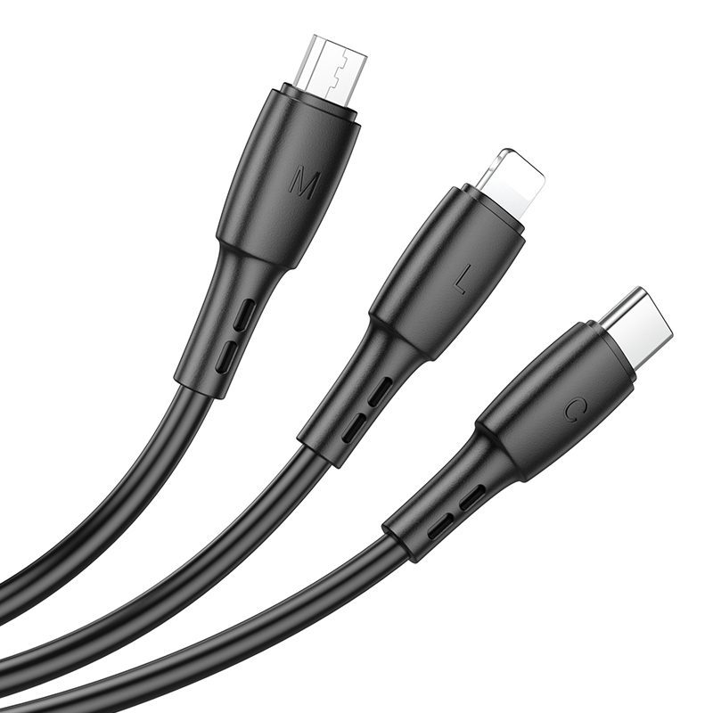 Borofone Cable BX71 3 in 1 - USB to Type C, Micro USB, Lightning - 2A 1 metre black