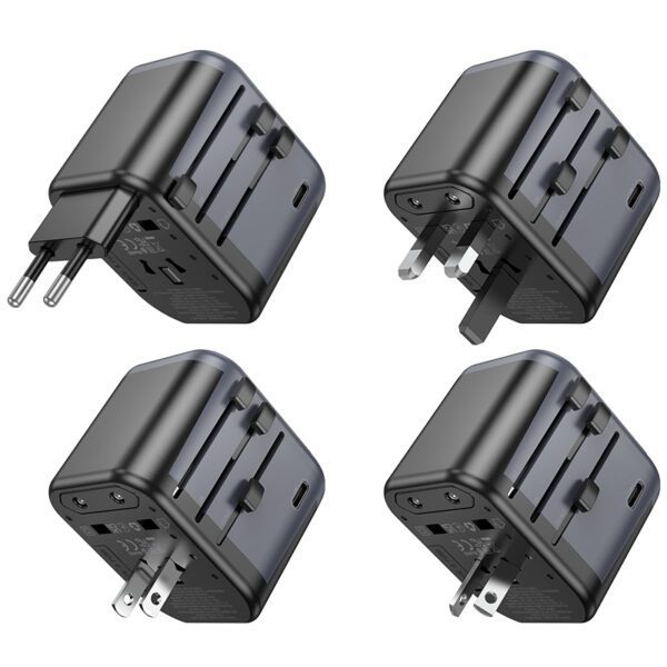 Borofone Travel charger adapter BAC12 - 2xUSB + Typ C - USA, UK, EU, AU black