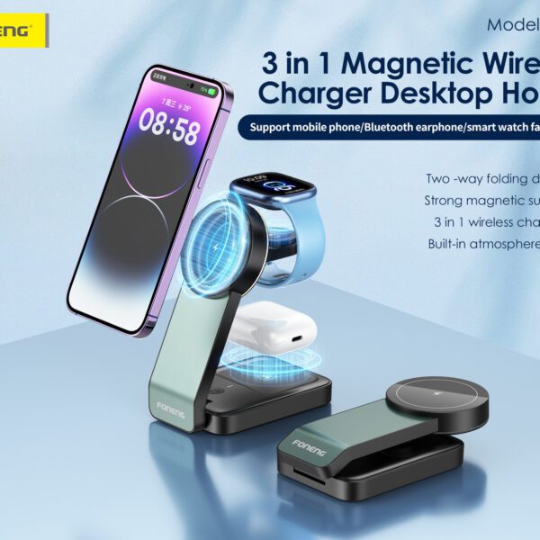 Foneng Desktop phone holder CP123 3 in 1 with induction charging black