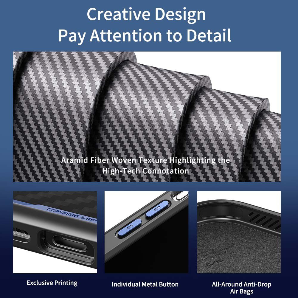 Rock Kevlar Series Aramid Fiber Magnetic Case for Iphone 15 Pro black