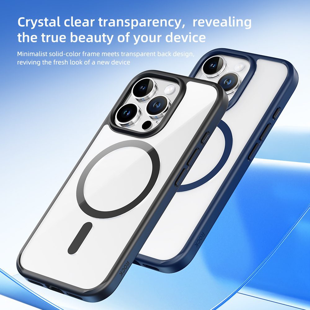 Rock Guard Series Magnetic Case for Iphone 16 Plus transparent-black
