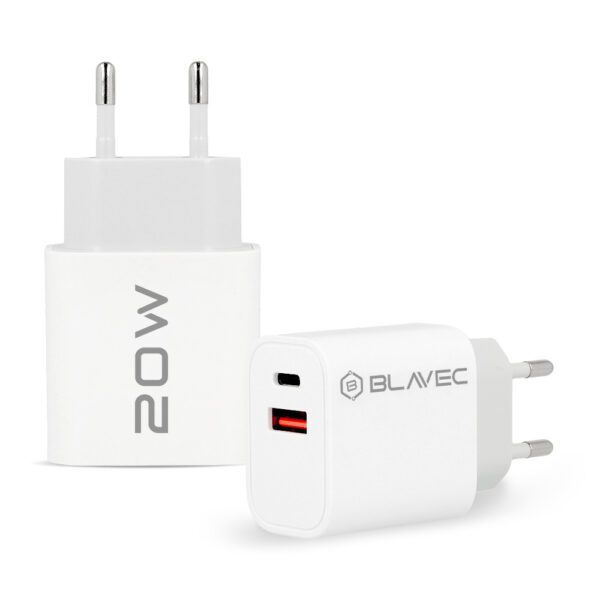 Blavec Wall charger BC-2 - USB + Type C - QC 3.0 PD 20W with Type C to Type C cable (TCBC2-UCW20+CC) white