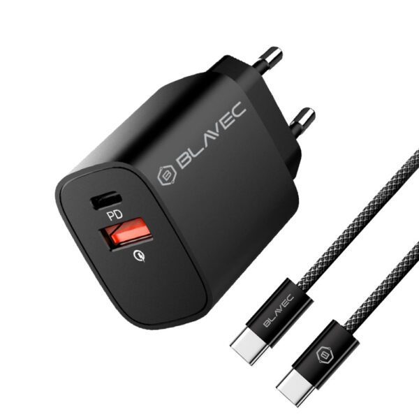 Blavec Wall charger BC-2 - USB + Type C - QC 3.0 PD 20W with Type C to Type C cable (TCBC2-UCB20+CC) black