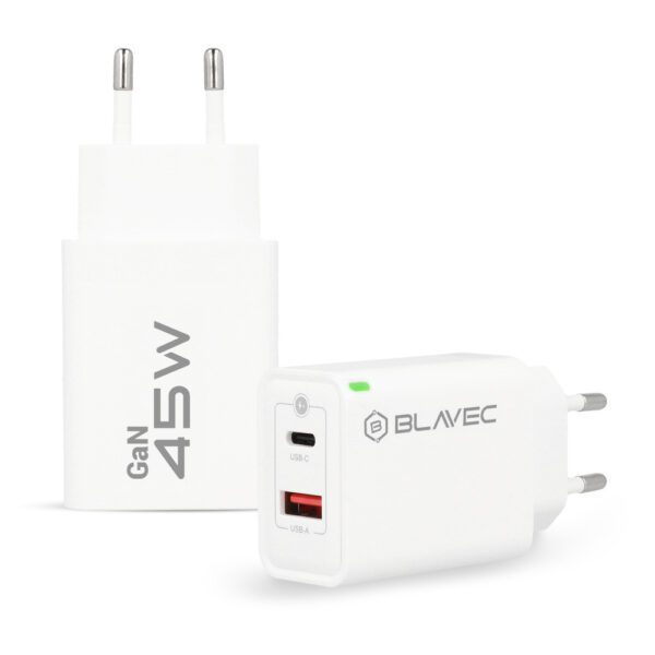 Blavec Wall charger BC-5 GaN - USB + Type C - PD QC 45W 3A (TCBC5G-UCW453A) white