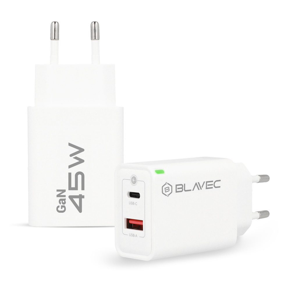Blavec Wall charger BC-5 GaN - USB + Type C - PD QC 45W 3A (TCBC5G-UCW453A) white