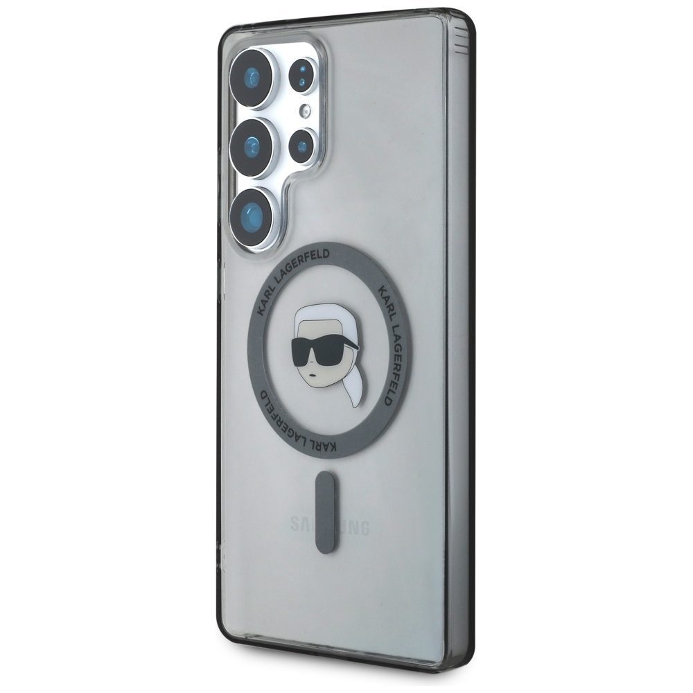 Original Pouch KARL LAGERFELD Button Karl Head Printed Logo Magsafe for Samsung Galaxy S25 Ultra black