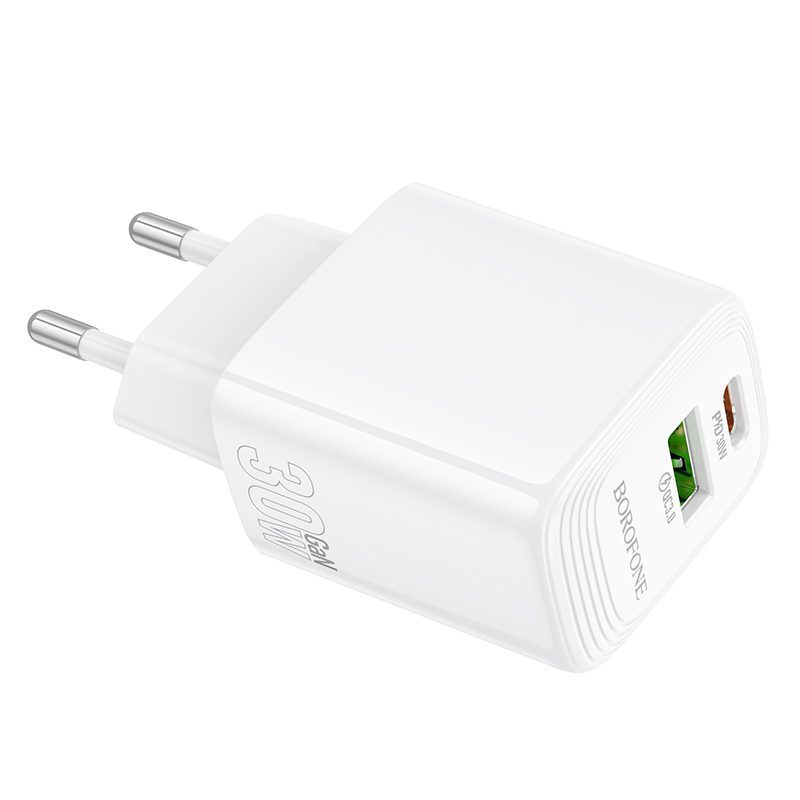 Borofone Wall charger BN29 Fuente - USB + Type C - QC 3.0 PD 30W white