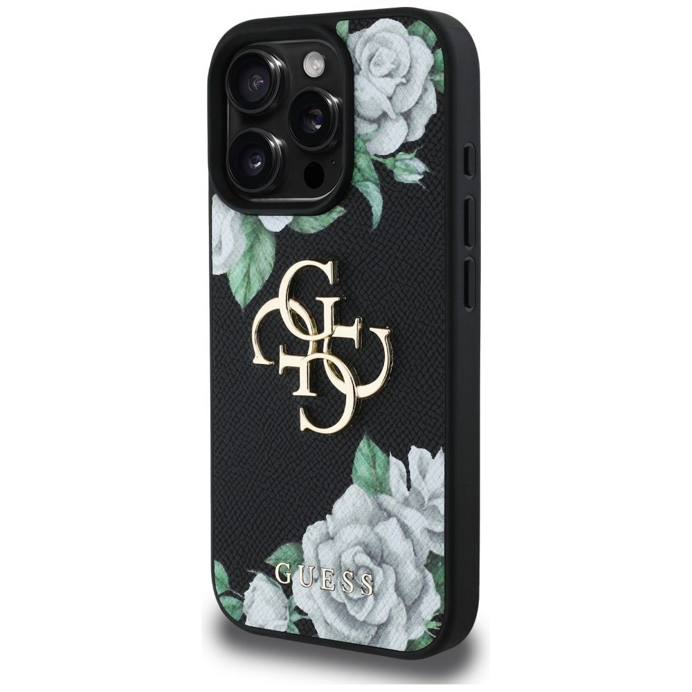 Original Case GUESS Grained Roses Big 4G logo for Iphone 16 Pro black