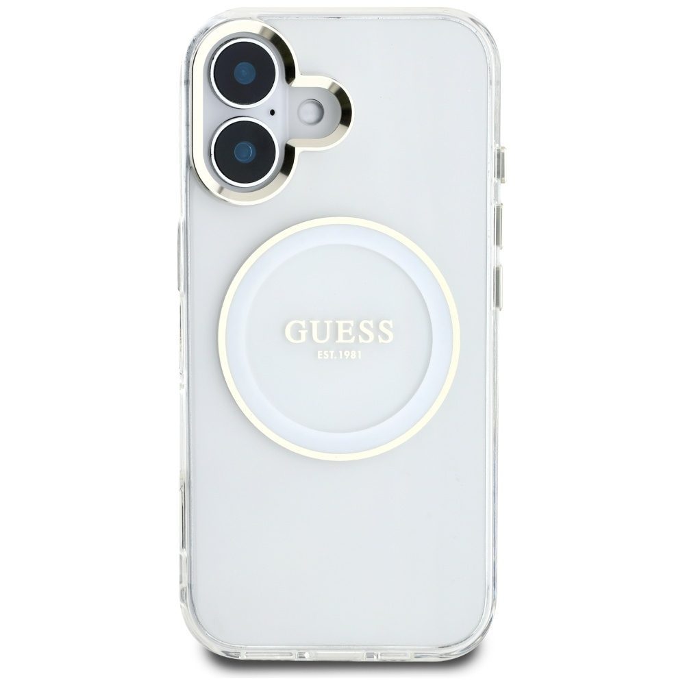 Original Case GUESS IML Metal Colored Circle Classic Logo MagSafe for Iphone 16 white