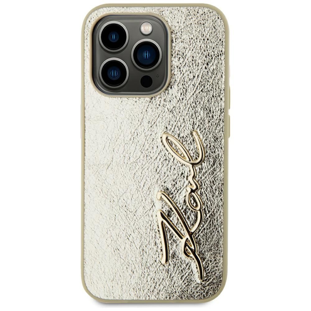 Original Pouch KARL LAGERFELD Wrinkled Metal Signature for Iphone 15 Pro gold