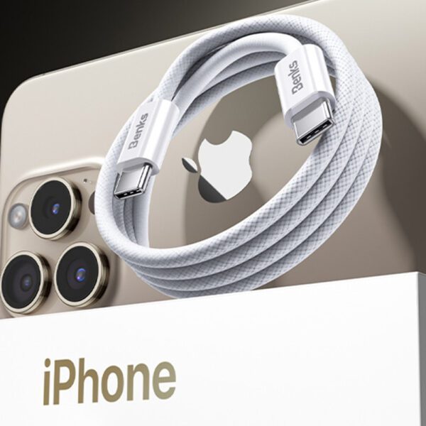 Benks Cable D46 braided - Type C to Lightning - PD 27W 3A 2 metres white