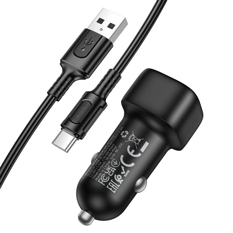 Borofone Car charger BZ34 Cloud - USB - QC 3.0 18W with USB to Type C cable black