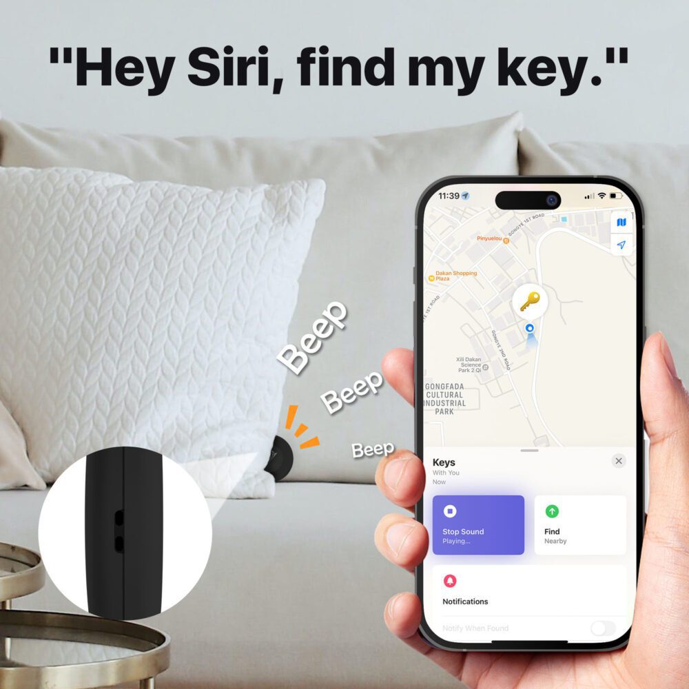 Lifemate GPS Bluetooth LifeTag Tracker HD-P16-3 Apple + keyring white