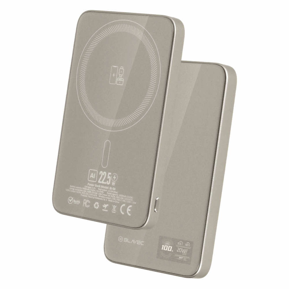 Blavec Power Bank 5000mAh BJ-04 Ultra Slim 7,8mm - Type C - 22,5W magnetic Magsafe 3 in 1 (PBBJ04-MC5GD) gold