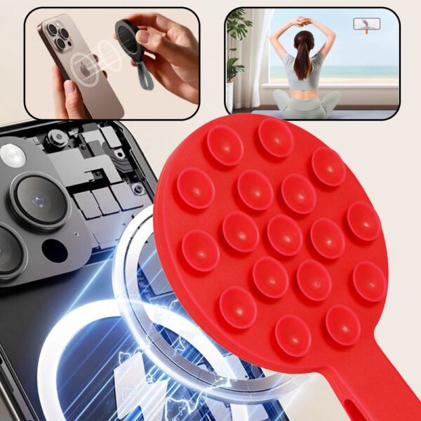 Silicone suction phone holder magnetic with ring MSH9 red