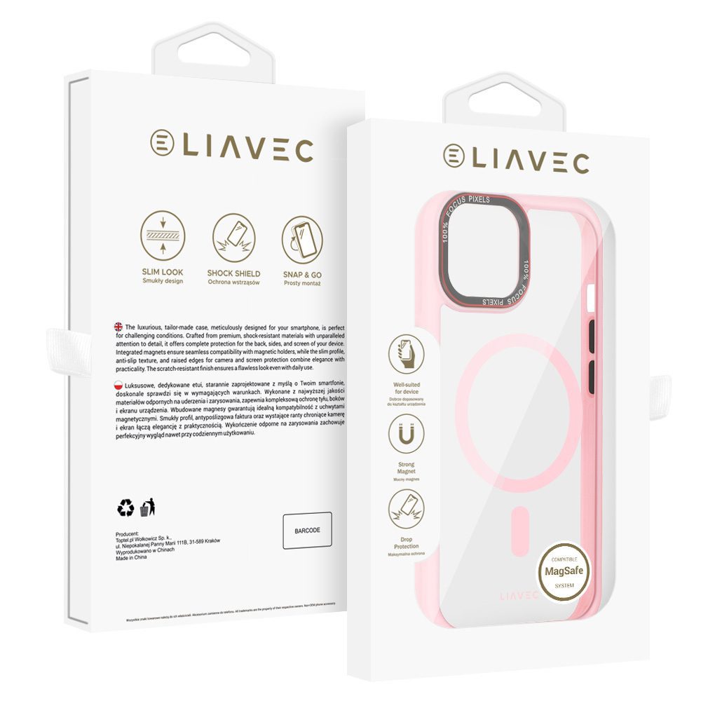 product-100901 Liavec Hybrid Magsafe Clear Case for Iphone 15 light pink