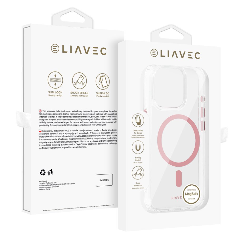 Liavec Glossy Magsafe Clear Case do Iphone 14 Pro pink